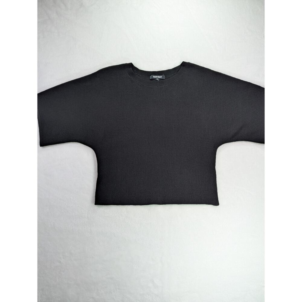 Ellen Tracy Size Small Black Ribbed Dolman 3/4 Sleeve Sweater/Topper